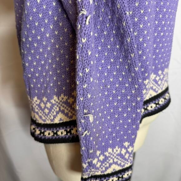 L.L.Bean Fair Isle Nordic Cotton Henley Sweater Purple 90s Vintage Women's Small - Picture 5 of 8